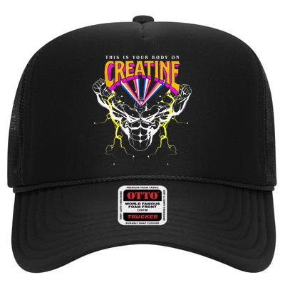 Gym Birthday This Is Your Body On Creatine Workout High Crown Mesh Back Trucker Hat