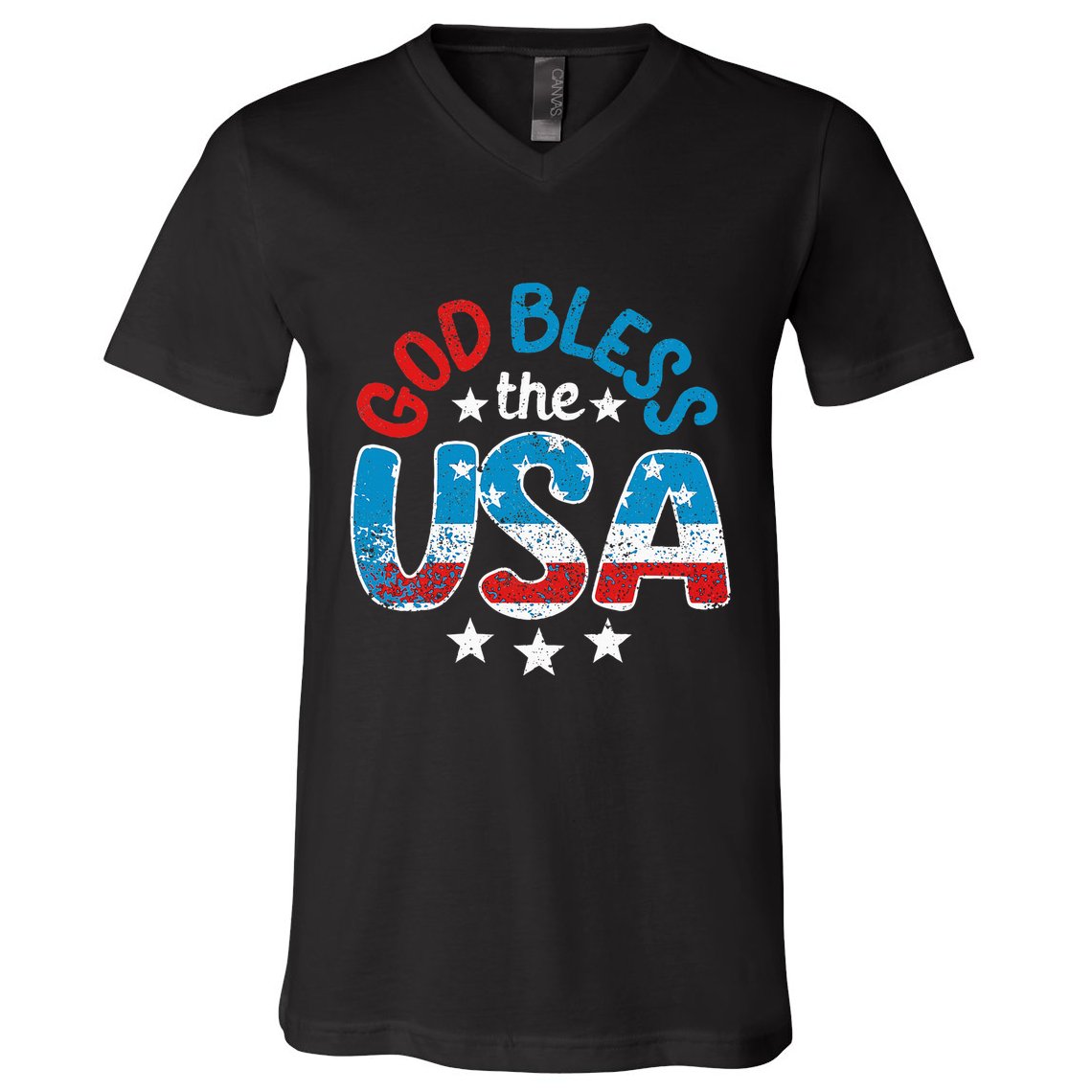 God Bless The Usa American Flag Patriotic V-Neck T-Shirt