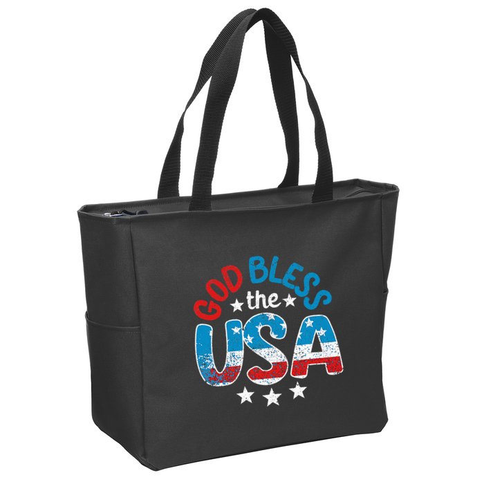 God Bless The Usa American Flag Patriotic Zip Tote Bag
