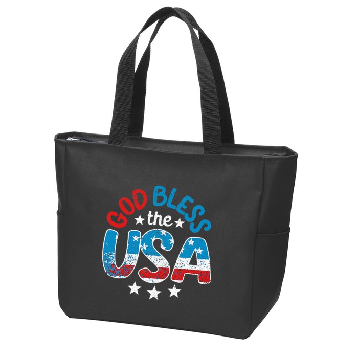 God Bless The Usa American Flag Patriotic Zip Tote Bag