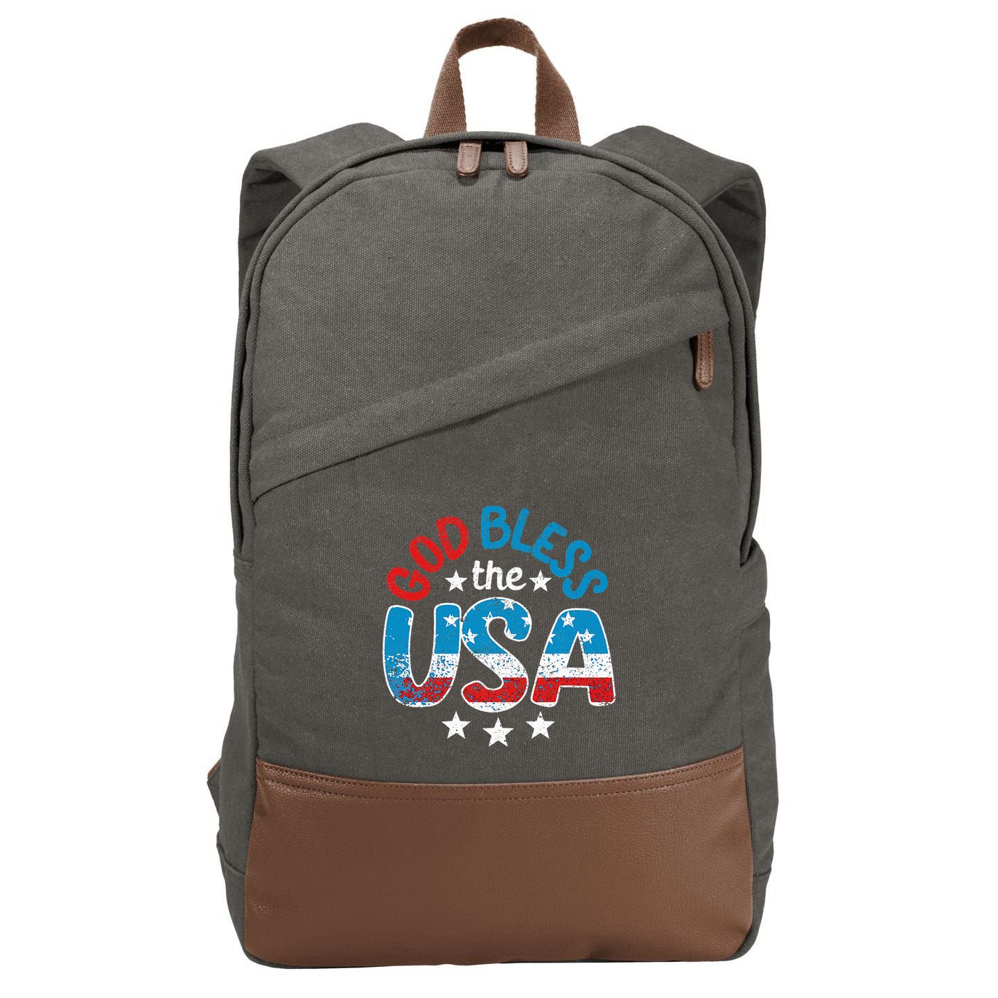 God Bless The Usa American Flag Patriotic Cotton Canvas Backpack