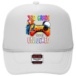 Gamer Back To School Gamepad 3rd Third Grade Level Unlocked High Crown Mesh Back Trucker Hat