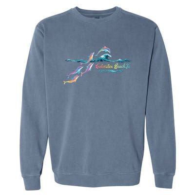 Galveston Beach Texas Colorful Dolphin Lover Beach Vacation Garment-Dyed Sweatshirt