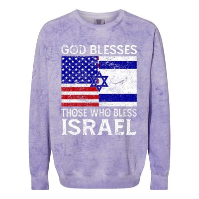 God Blesses Those Who Bless Israel Usa Flag Israeli Flag Colorblast Crewneck Sweatshirt