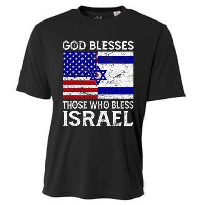 God Blesses Those Who Bless Israel Usa Flag Israeli Flag Cooling Performance Crew T-Shirt