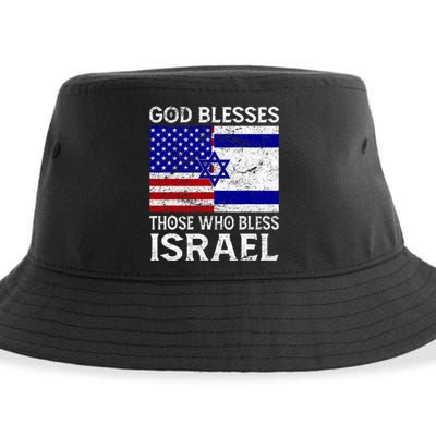 God Blesses Those Who Bless Israel Usa Flag Israeli Flag Sustainable Bucket Hat