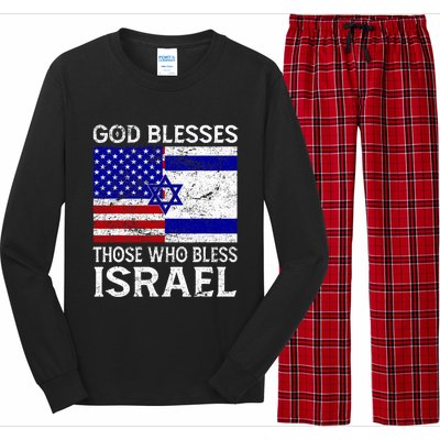 God Blesses Those Who Bless Israel Usa Flag Israeli Flag Long Sleeve Pajama Set