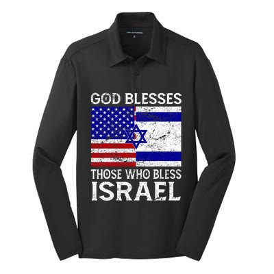 God Blesses Those Who Bless Israel Usa Flag Israeli Flag Silk Touch Performance Long Sleeve Polo