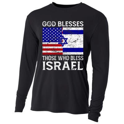 God Blesses Those Who Bless Israel Usa Flag Israeli Flag Cooling Performance Long Sleeve Crew