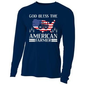 God Bless The American Farmer Funny Patriotic USA Cooling Performance Long Sleeve Crew