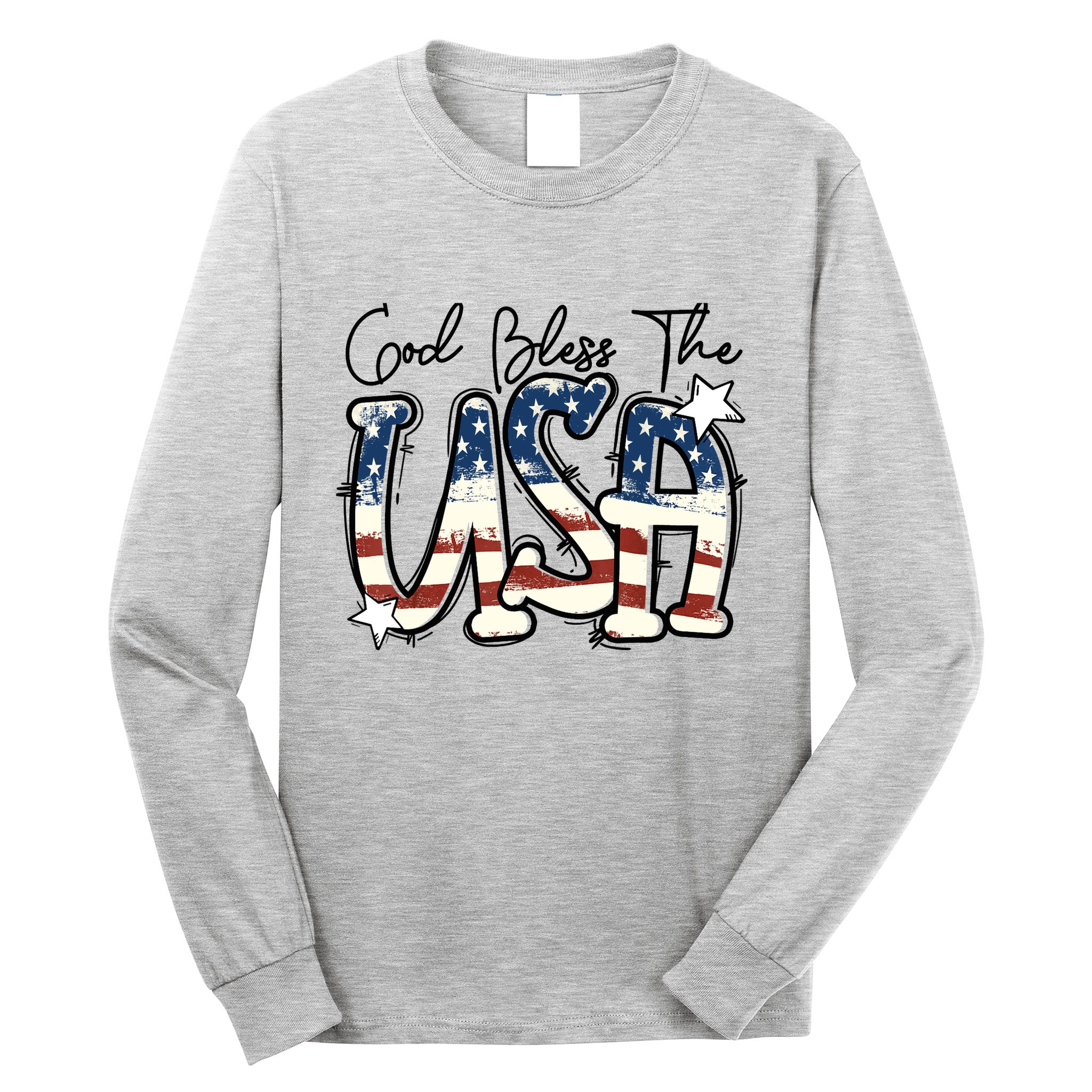 God Bless The USA American Flag Patriotic 4th Of July Long Sleeve Shirt