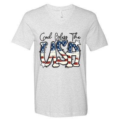 God Bless The USA American Flag Patriotic 4th Of July V-Neck T-Shirt