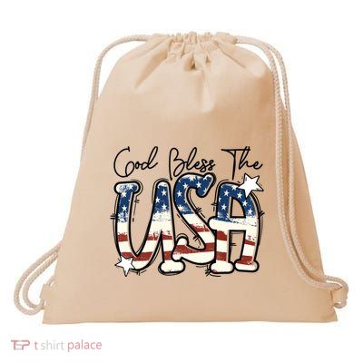 God Bless The USA American Flag Patriotic 4th Of July Drawstring Bag