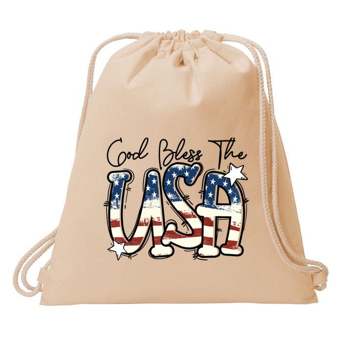 God Bless The USA American Flag Patriotic 4th Of July Drawstring Bag