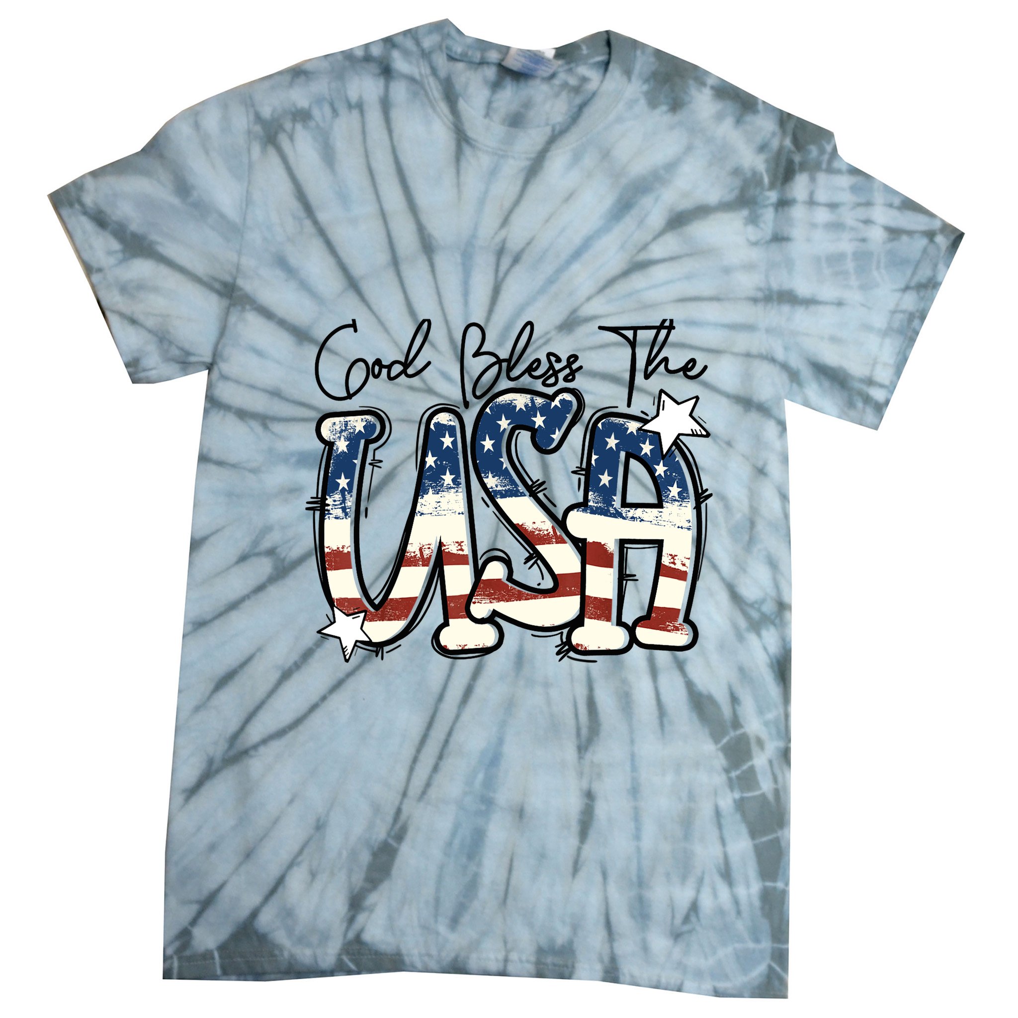 God Bless The USA American Flag Patriotic 4th Of July Tie-Dye T-Shirt