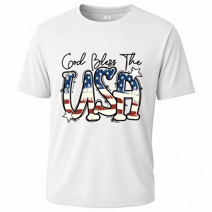 God Bless The USA American Flag Patriotic 4th Of July Cooling Performance Crew T-Shirt