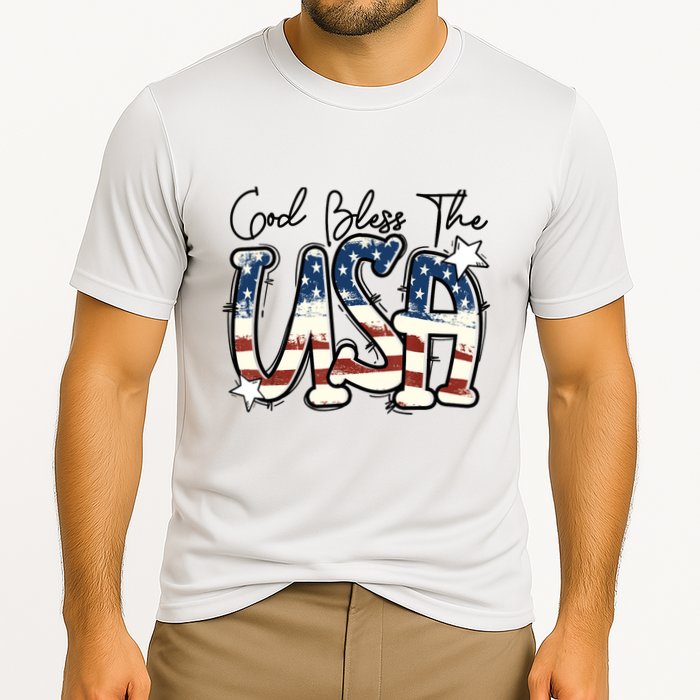 God Bless The USA American Flag Patriotic 4th Of July Cooling Performance Crew T-Shirt
