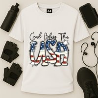 God Bless The USA American Flag Patriotic 4th Of July Cooling Performance Crew T-Shirt