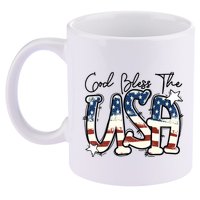 God Bless The USA American Flag Patriotic 4th Of July 11oz C Handle Ceramic Mug