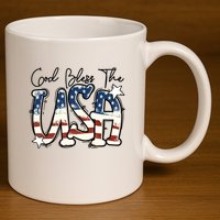 God Bless The USA American Flag Patriotic 4th Of July 11oz C Handle Ceramic Mug