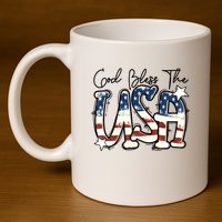 God Bless The USA American Flag Patriotic 4th Of July 11oz C Handle Ceramic Mug