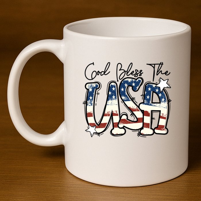 God Bless The USA American Flag Patriotic 4th Of July 11oz C Handle Ceramic Mug