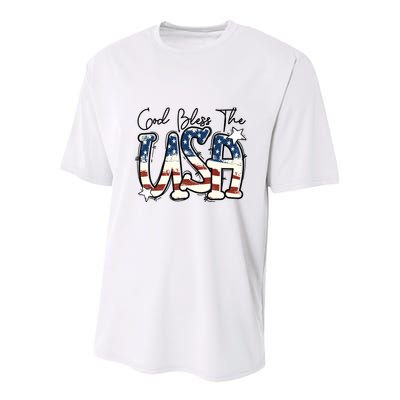 God Bless The USA American Flag Patriotic 4th Of July Youth Performance Sprint T-Shirt