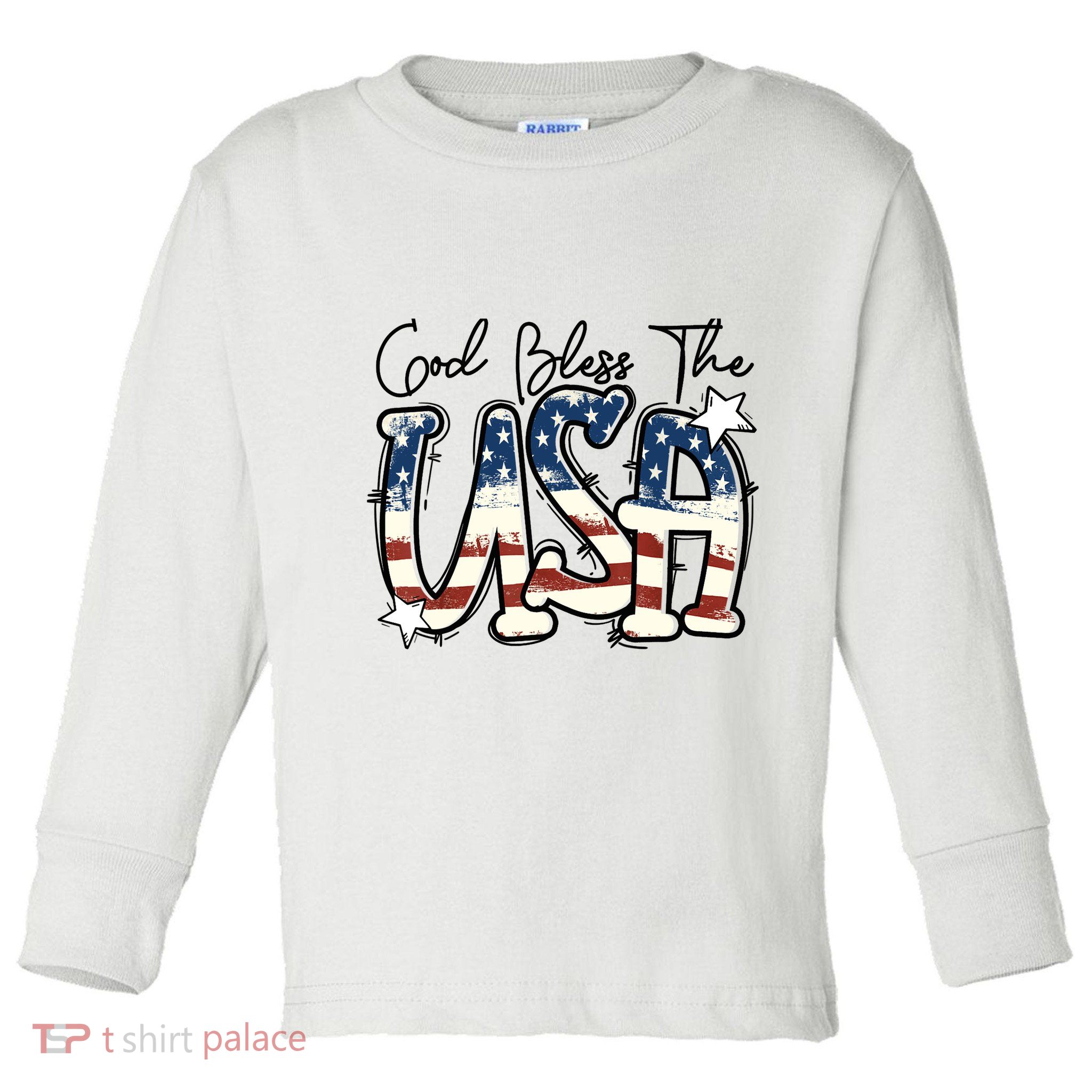 God Bless The USA American Flag Patriotic 4th Of July Toddler Long Sleeve Shirt