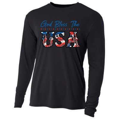 God Bless The USA Red White Blue Flag Patriotic 4th of July Cooling Performance Long Sleeve Crew