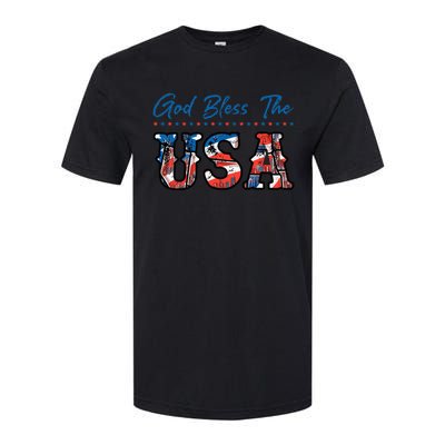 God Bless The USA Red White Blue Flag Patriotic 4th of July Softstyle® CVC T-Shirt