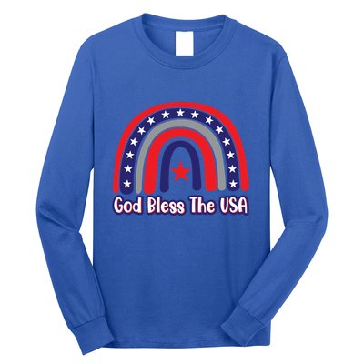 God Bless The Usa Red White And Blue Boho Rainbow Cute Family Funny Gift Long Sleeve Shirt