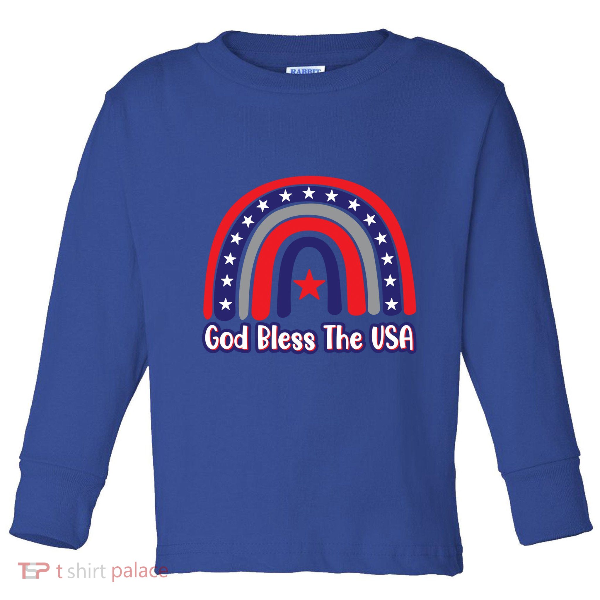 God Bless The Usa Red White And Blue Boho Rainbow Cute Family Funny Gift Toddler Long Sleeve Shirt