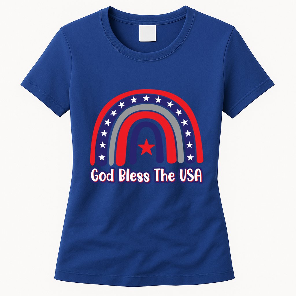 God Bless The Usa Red White And Blue Boho Rainbow Cute Family Funny Gift Womens T-Shirt