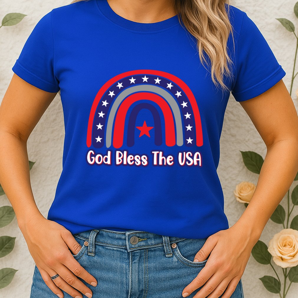 God Bless The Usa Red White And Blue Boho Rainbow Cute Family Funny Gift Womens T-Shirt