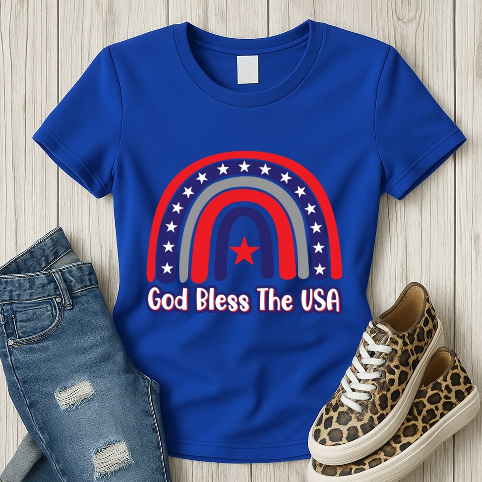 God Bless The Usa Red White And Blue Boho Rainbow Cute Family Funny Gift Womens T-Shirt