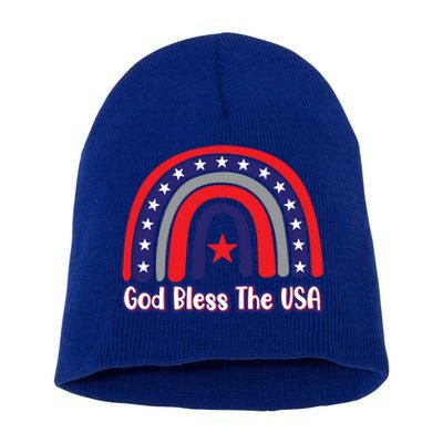 God Bless The Usa Red White And Blue Boho Rainbow Cute Family Funny Gift Short Acrylic Beanie