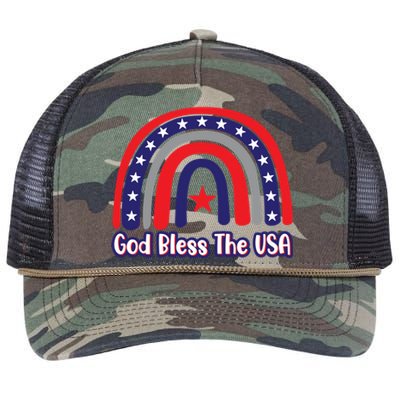 God Bless The Usa Red White And Blue Boho Rainbow Cute Family Funny Gift Retro Rope Trucker Hat Cap