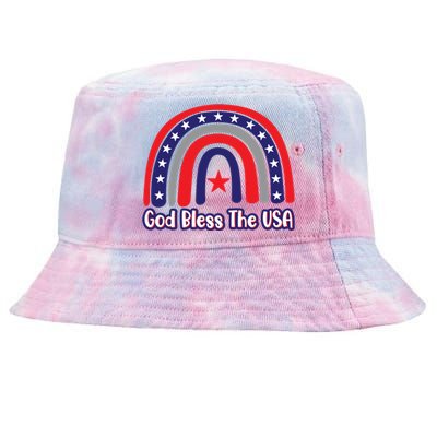 God Bless The Usa Red White And Blue Boho Rainbow Cute Family Funny Gift Tie-Dyed Bucket Hat