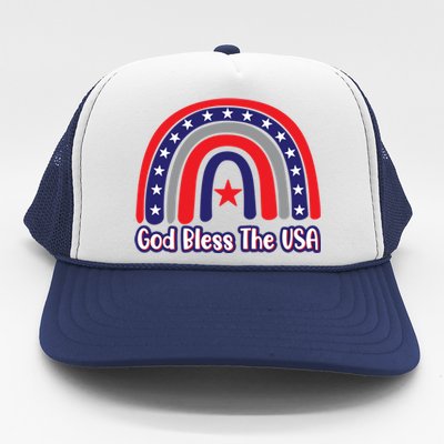 God Bless The Usa Red White And Blue Boho Rainbow Cute Family Funny Gift Trucker Hat