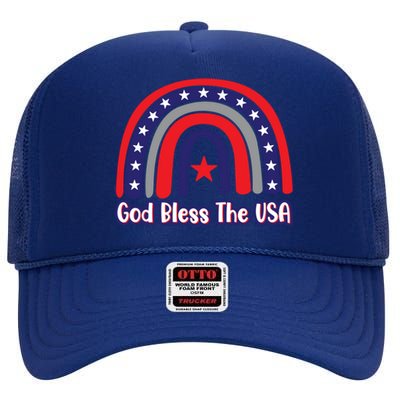 God Bless The Usa Red White And Blue Boho Rainbow Cute Family Funny Gift High Crown Mesh Back Trucker Hat