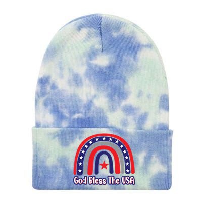 God Bless The Usa Red White And Blue Boho Rainbow Cute Family Funny Gift Tie Dye 12in Knit Beanie