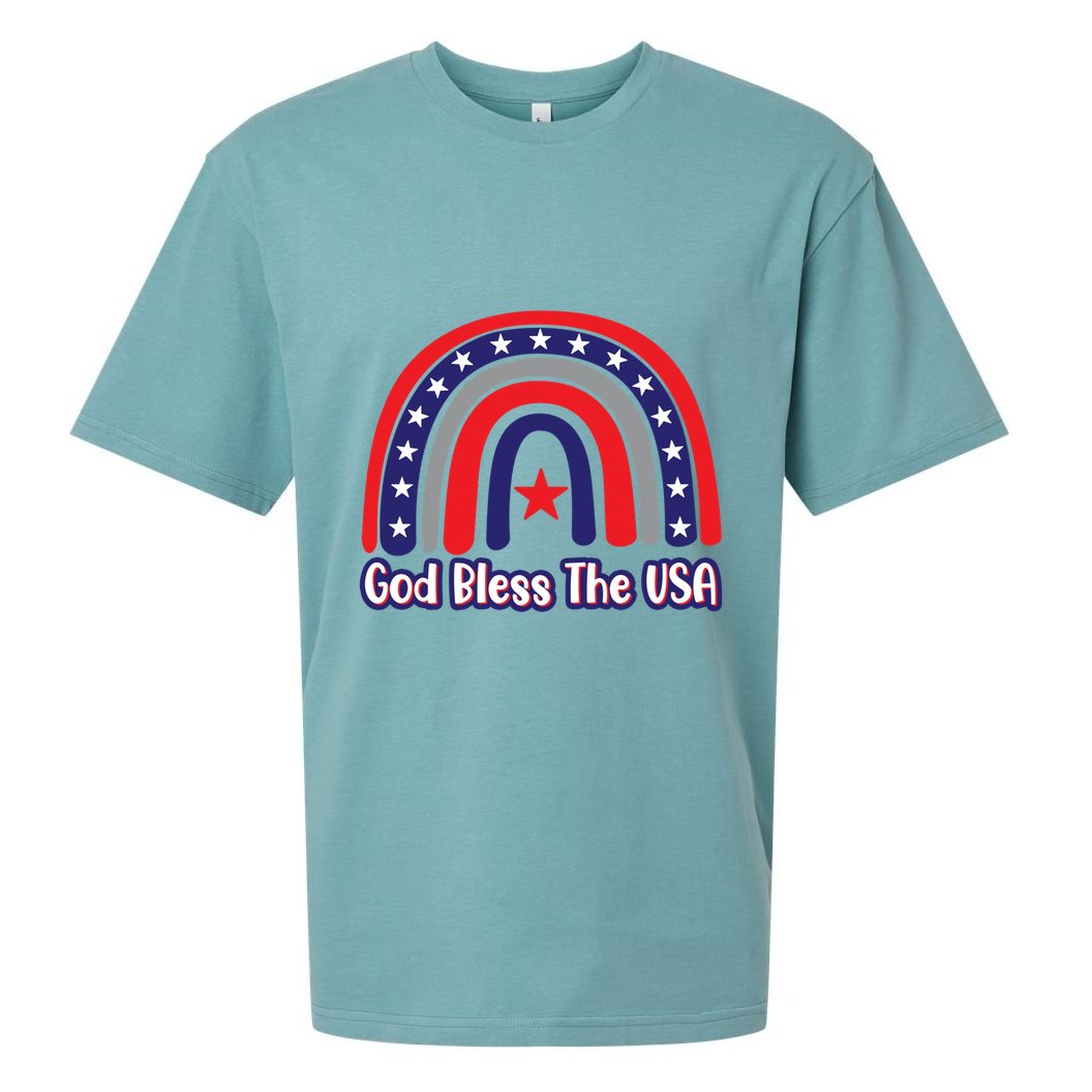 God Bless The Usa Red White And Blue Boho Rainbow Cute Family Funny Gift Sueded Cloud Jersey T-Shirt