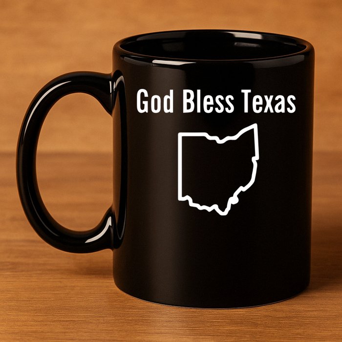 God Bless Texas Ohio 11oz C Handle Ceramic Mug
