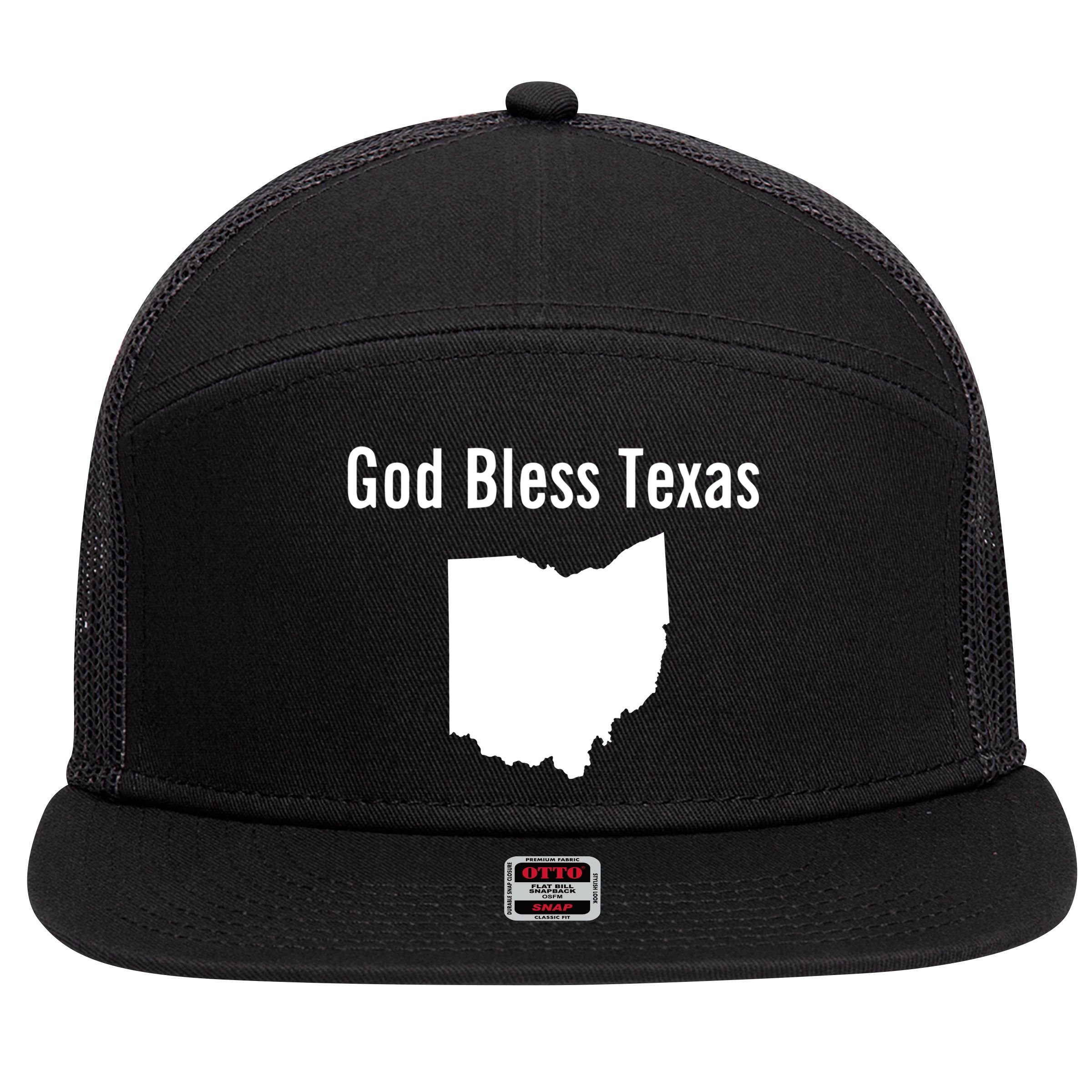 God Bless Texas Ohio 7 Panel Mesh Trucker Snapback Hat