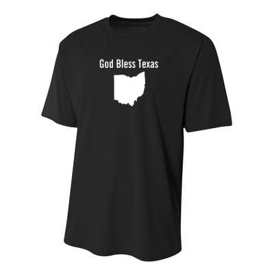 God Bless Texas Ohio Youth Performance Sprint T-Shirt