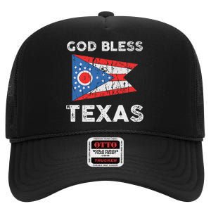 God Bless Texas Ohio Flag High Crown Mesh Back Trucker Hat