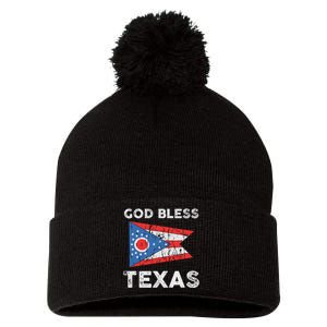 God Bless Texas Ohio Flag Pom Pom 12in Knit Beanie