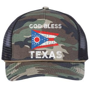 God Bless Texas Ohio Flag Retro Rope Trucker Hat Cap