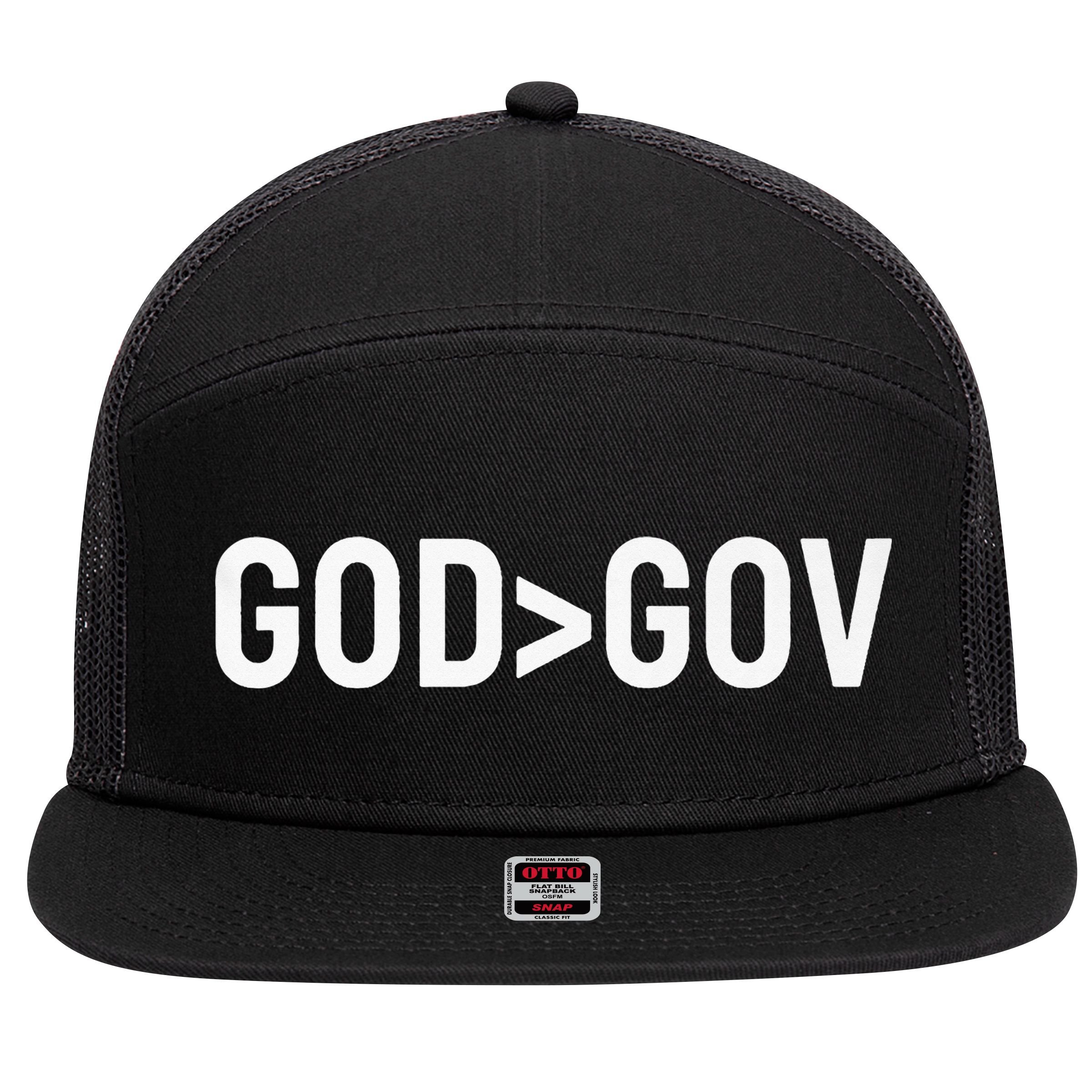 God Bigger Than Gov GOD Over GOV Christian 7 Panel Mesh Trucker Snapback Hat