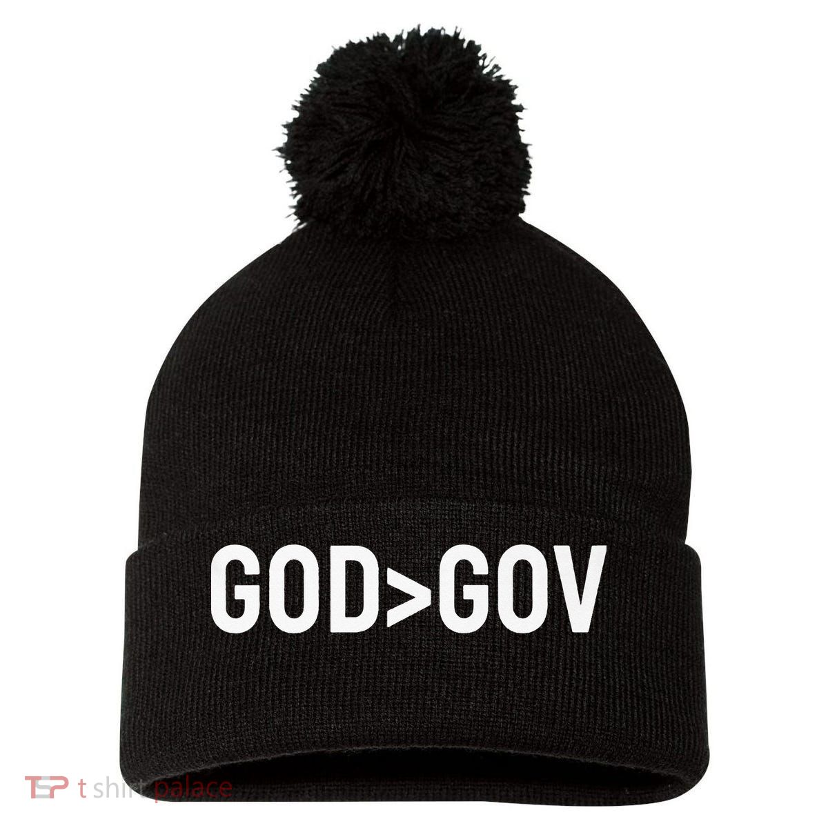 God Bigger Than Gov GOD Over GOV Christian Pom Pom 12in Knit Beanie